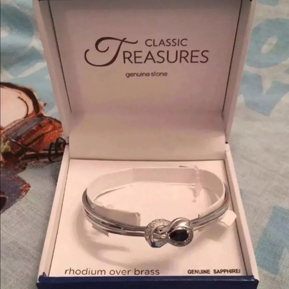 Genuine Sapphire Rhodium Over Brass Bangle